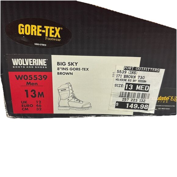 Wolverine Men's Big Sky 8" Gore-Tex Thinsulate Brown Hunting Boots W05539 Sz 13 - Picture 3 of 12